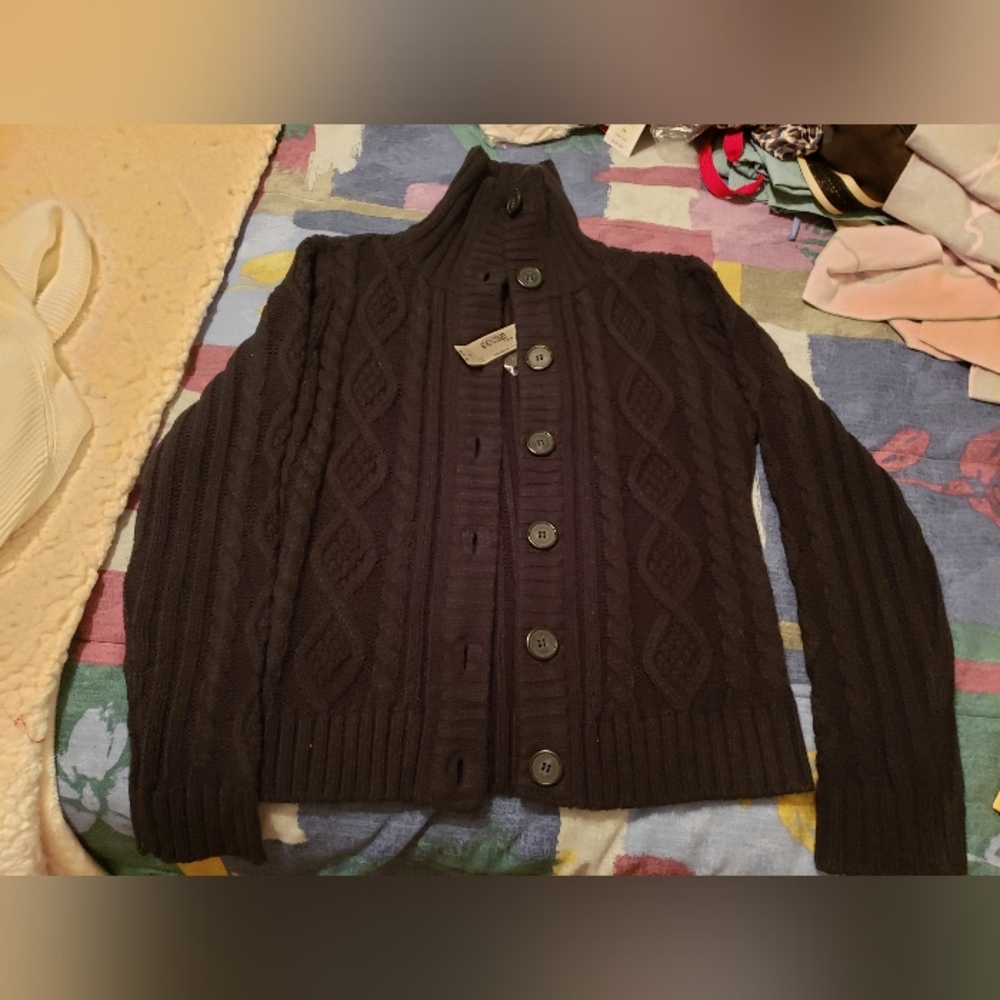 Black button up turtleneck sweater - Picture 8 of 13